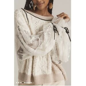 Anthropologie $158 Sweater Lace Sleeve Knitted Body Women Small Sold Out Style